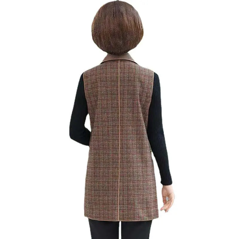 [warm gift] Women’s elegant Lapel Mid-Length Plaid Vest spiyle