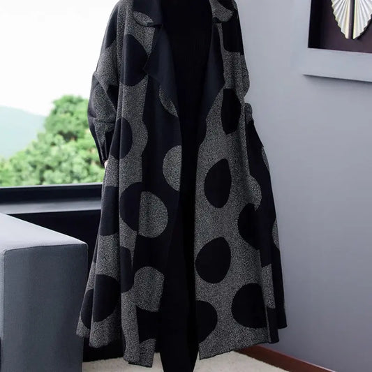 [Gift For Her] Women's Polka Dot Mid Length Large Lapel Trench Coat spiyle