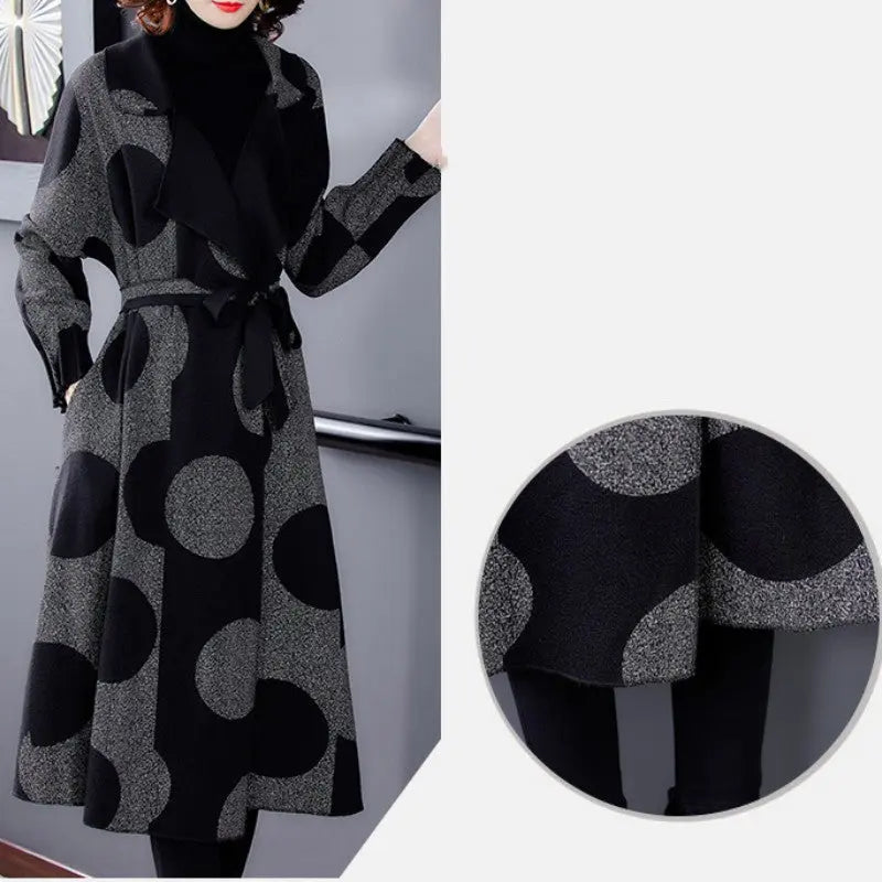 [Gift For Her] Women's Polka Dot Mid Length Large Lapel Trench Coat spiyle