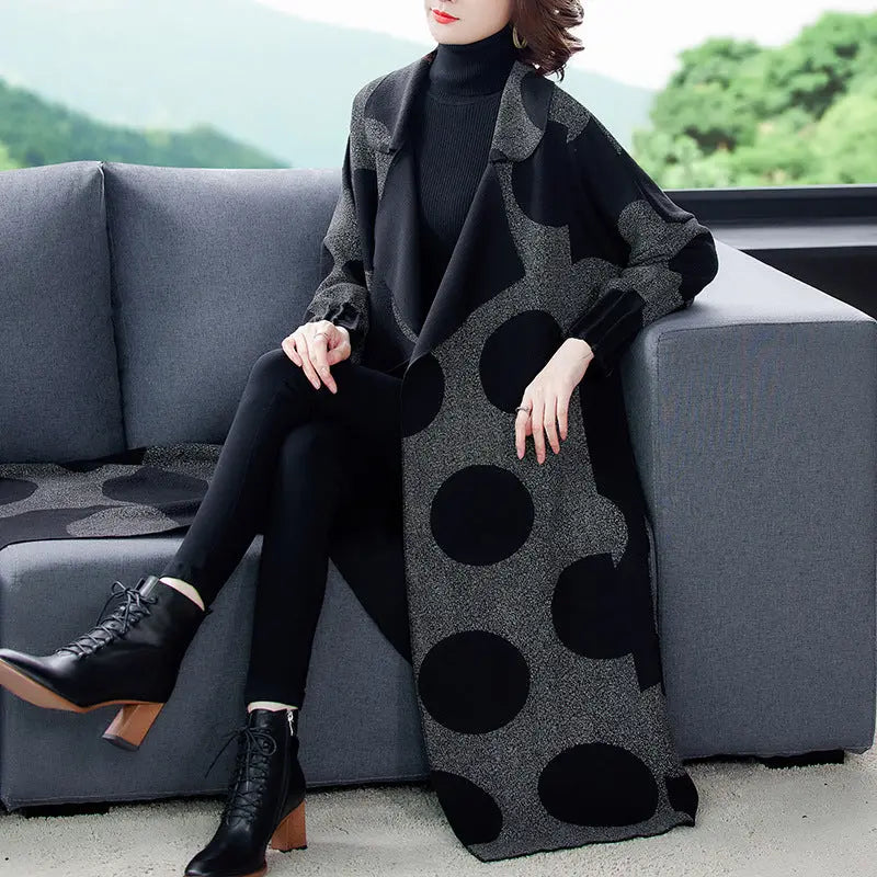 [Gift For Her] Women's Polka Dot Mid Length Large Lapel Trench Coat spiyle