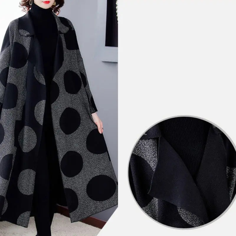 [Gift For Her] Women's Polka Dot Mid Length Large Lapel Trench Coat spiyle