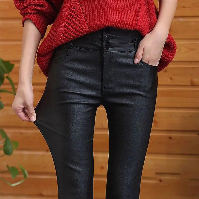 Nice Gift! 3-button Quilted Matte Leather Leggings for Women spiyle