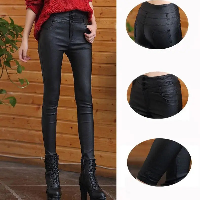 Nice Gift! 3-button Quilted Matte Leather Leggings for Women spiyle