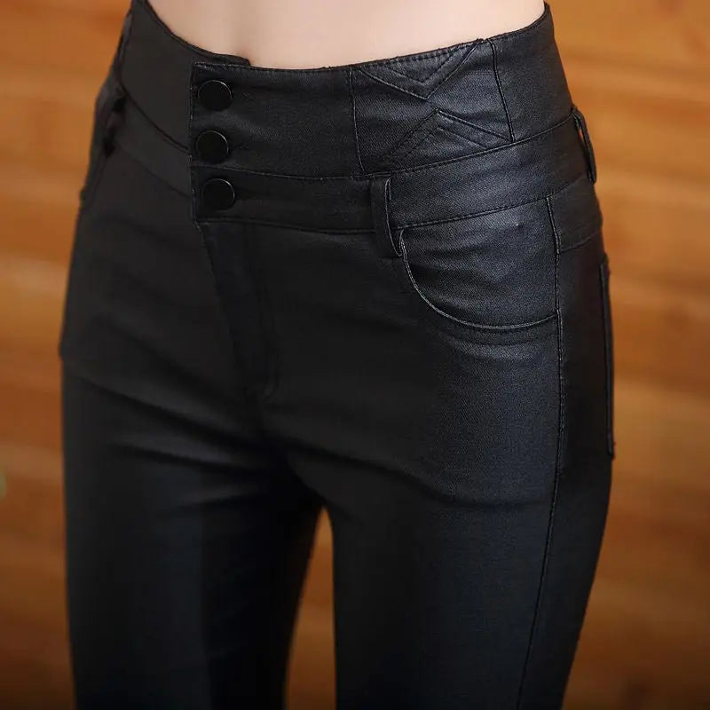 Nice Gift! 3-button Quilted Matte Leather Leggings for Women spiyle