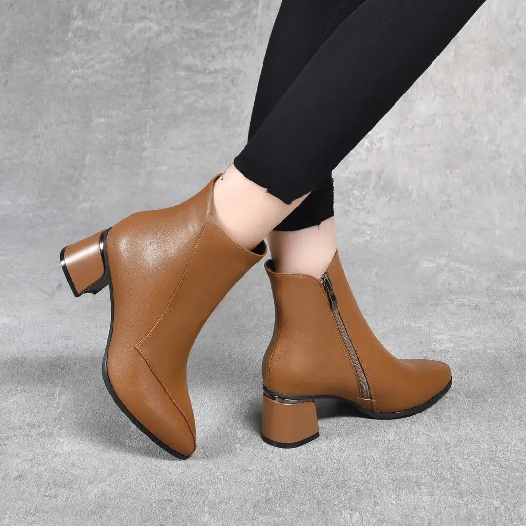 Nice gift*Women's Zipper Chunky Stacked Heel Ankle Boots spiyle