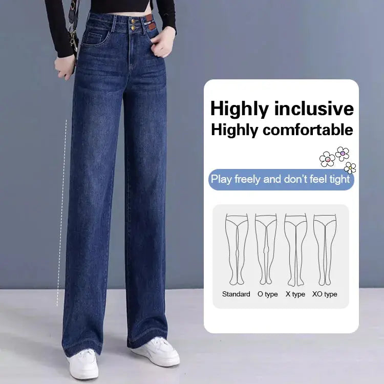 High Waisted Double Breasted Straight Wide-Leg Jeans spiyle