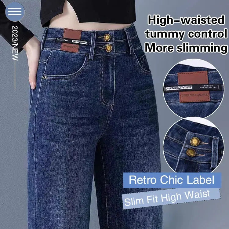 High Waisted Double Breasted Straight Wide-Leg Jeans spiyle