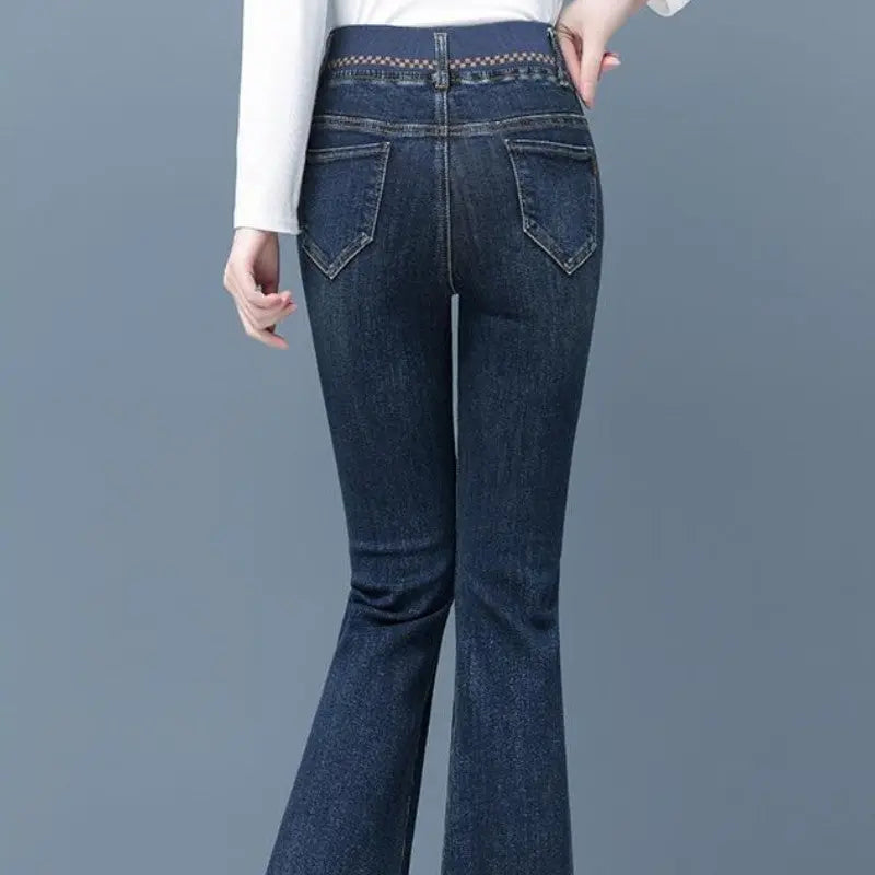 [Women’s Gift] Women's Elastic Waist Stretch Slim Fit Flare Jeans spiyle