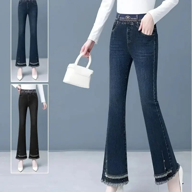 [Women’s Gift] Women's Elastic Waist Stretch Slim Fit Flare Jeans spiyle