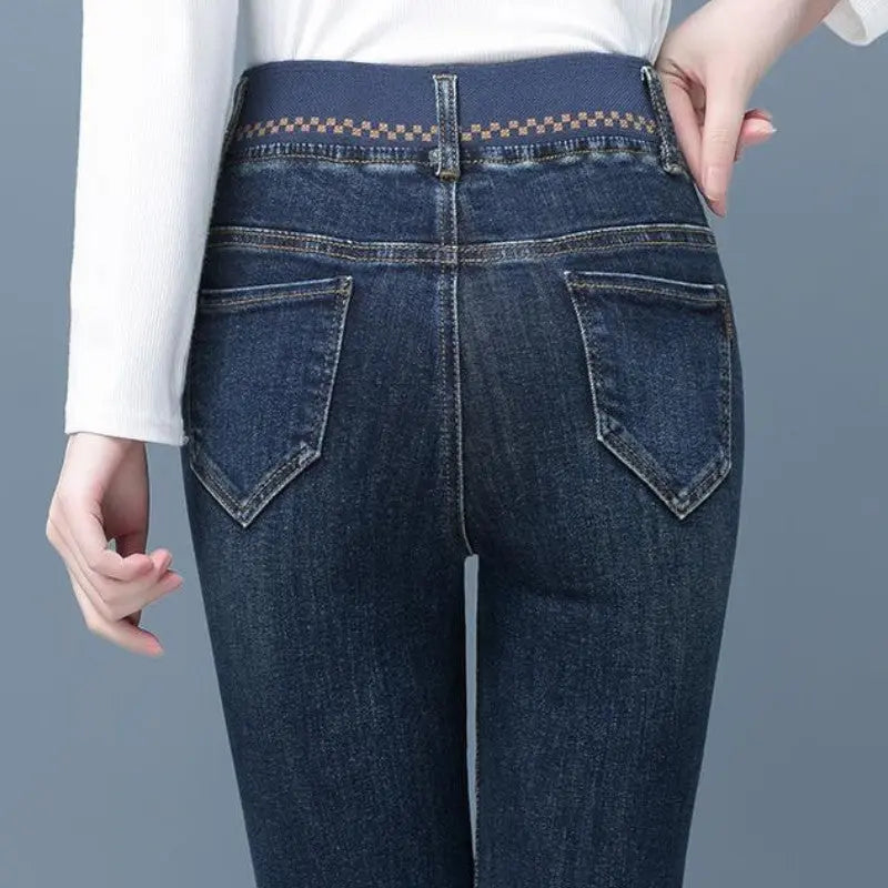 [Women’s Gift] Women's Elastic Waist Stretch Slim Fit Flare Jeans spiyle