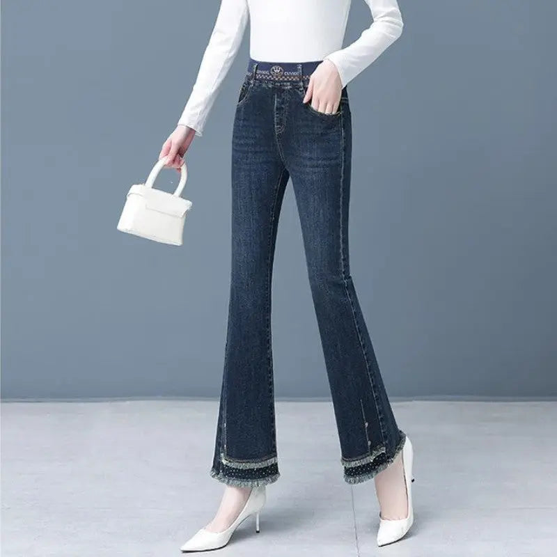 [Women’s Gift] Women's Elastic Waist Stretch Slim Fit Flare Jeans spiyle