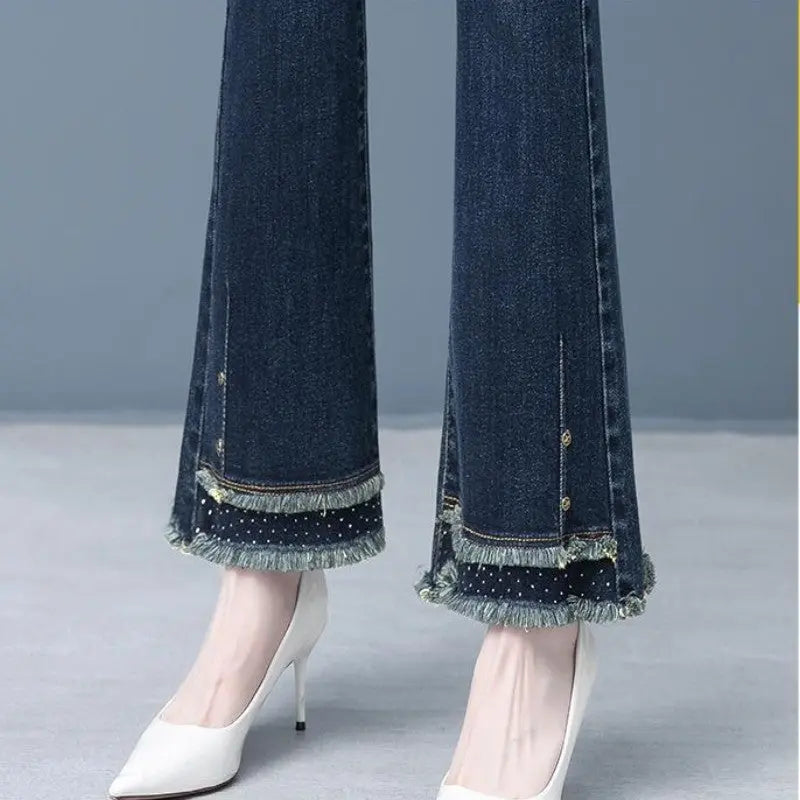 [Women’s Gift] Women's Elastic Waist Stretch Slim Fit Flare Jeans spiyle