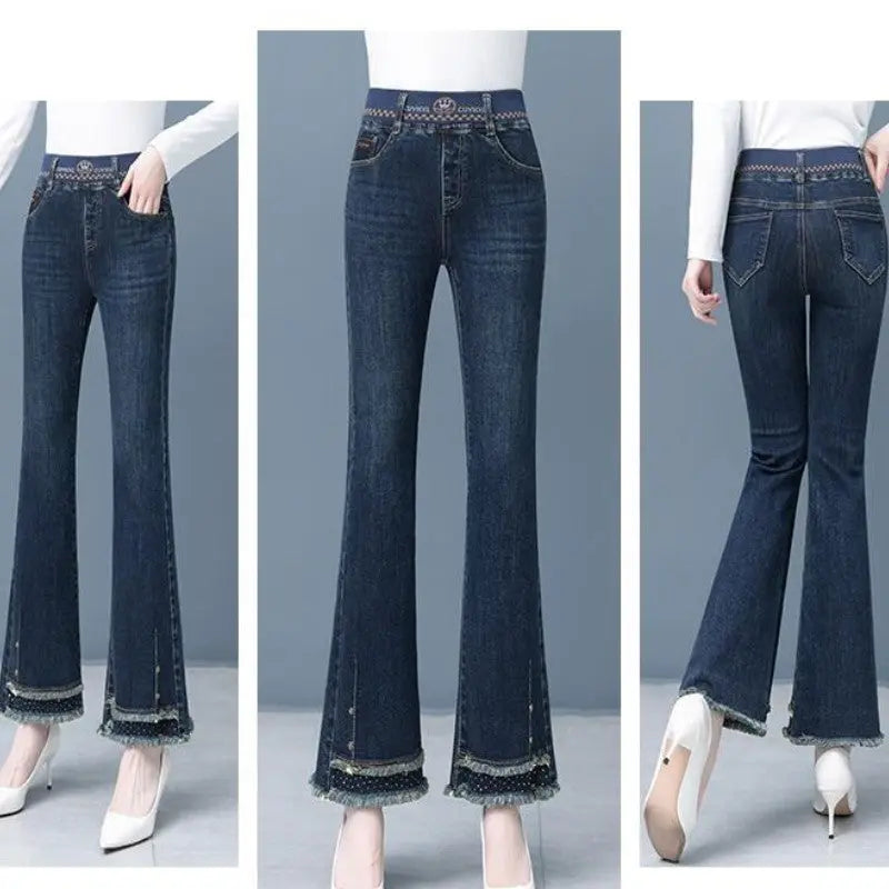 [Women’s Gift] Women's Elastic Waist Stretch Slim Fit Flare Jeans spiyle