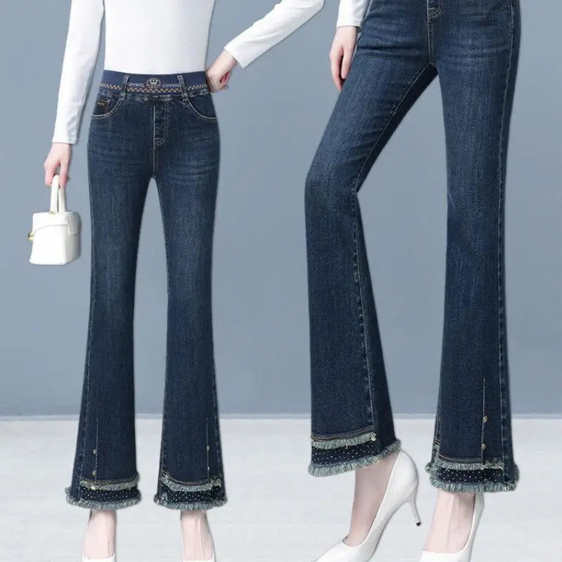 [Women’s Gift] Women's Elastic Waist Stretch Slim Fit Flare Jeans spiyle