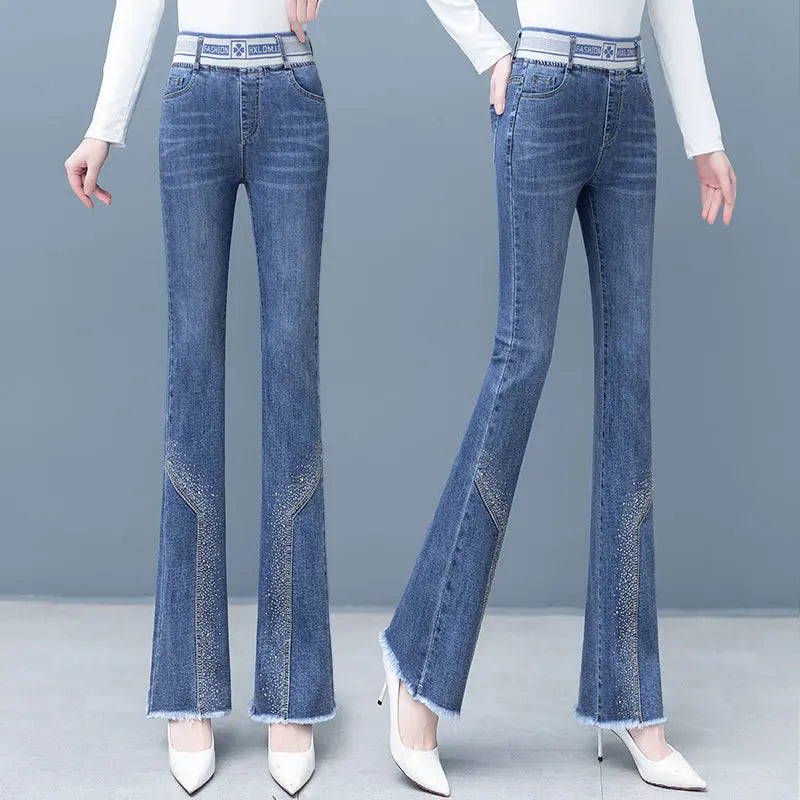 [Women’s Gift] Women's Elastic Waist Stretch Slim Fit Flare Jeans spiyle