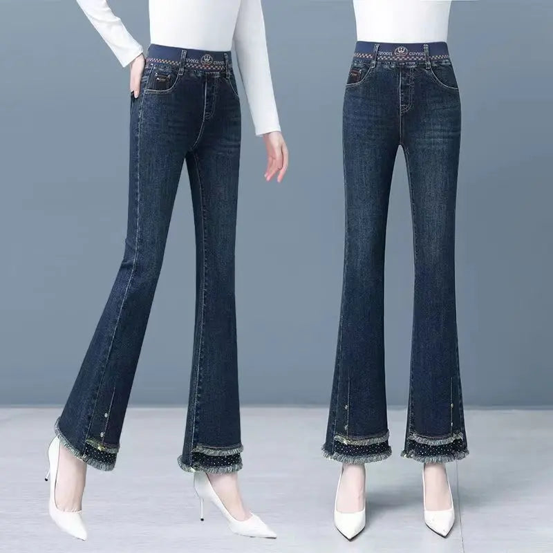 [Women’s Gift] Women's Elastic Waist Stretch Slim Fit Flare Jeans spiyle