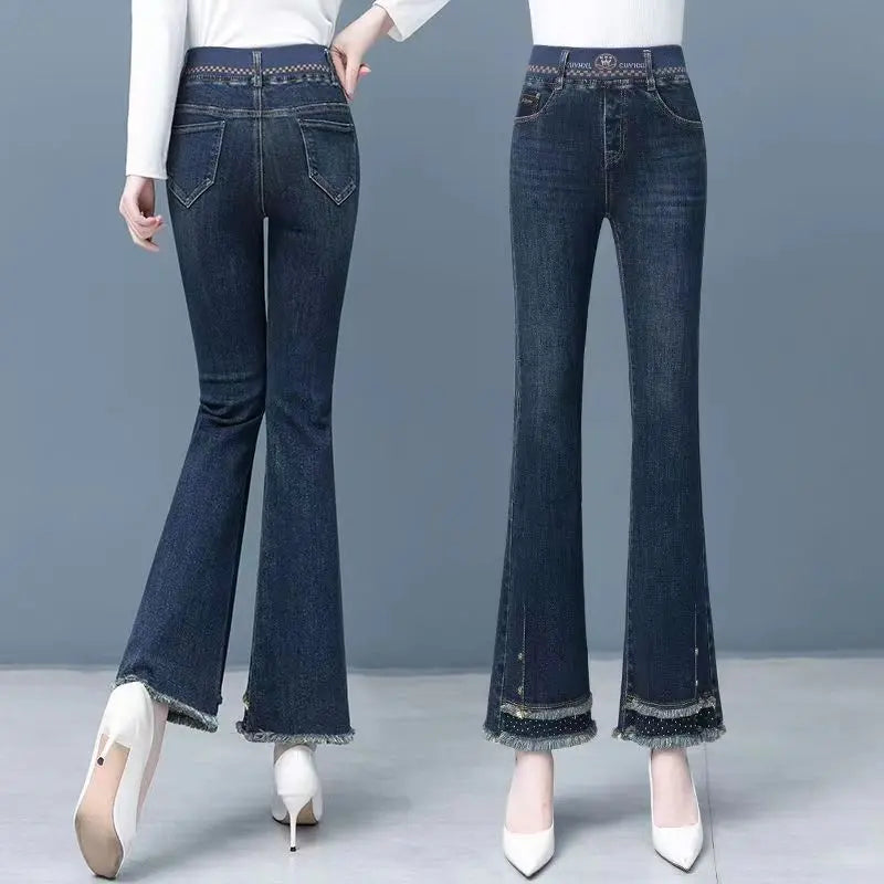 [Women’s Gift] Women's Elastic Waist Stretch Slim Fit Flare Jeans spiyle