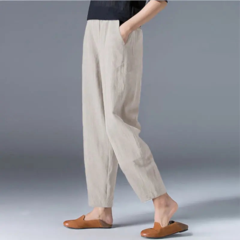 🔥Hot Sale $22.99🔥[Women’s Gift] Women's Cotton Linen Elastic Waist Casual Pants with Pockets（42%OFF) spiyle