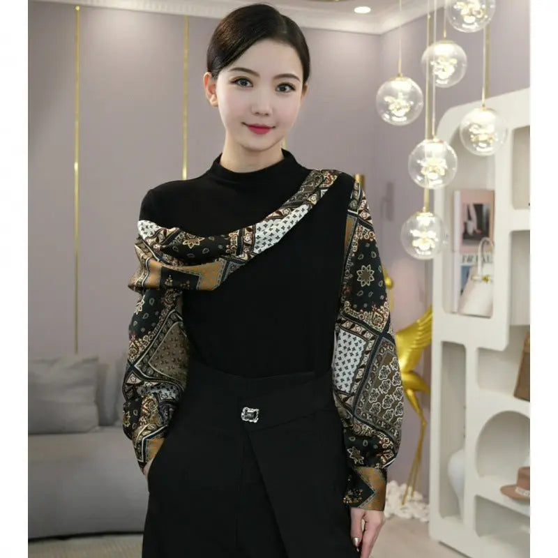 🔥Hot Sale $30.99🔥[Women’s Gift] Splicing Half High Neck Long Sleeve Top(50%OFF) spiyle