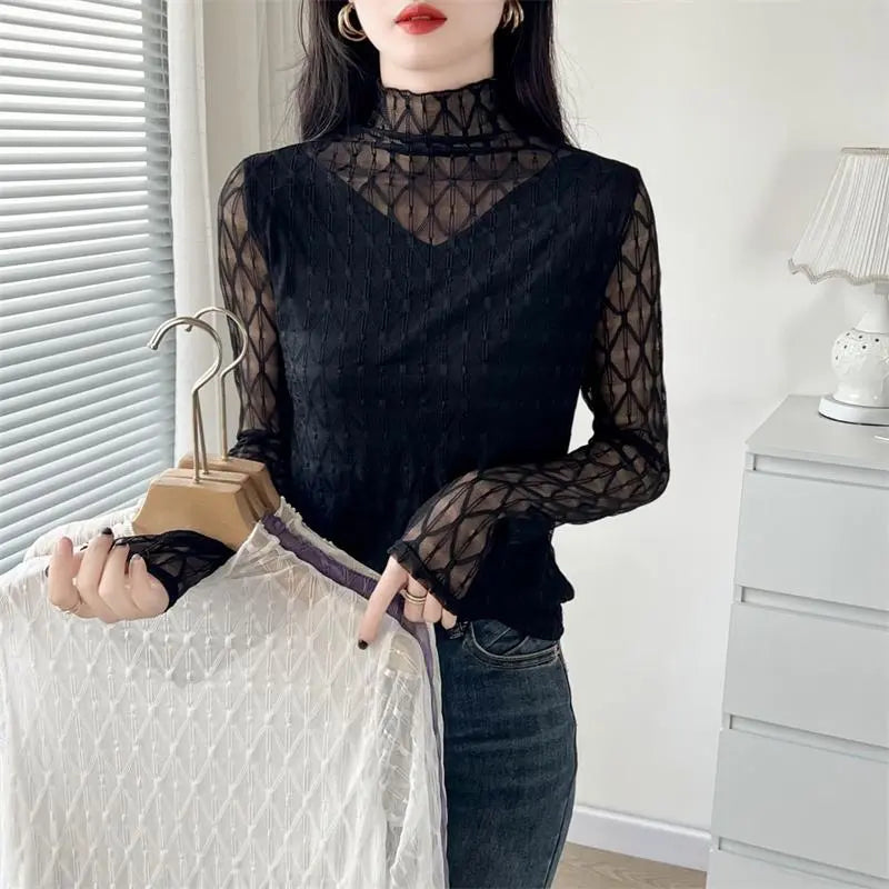 🔥Hot Sale $21.99🔥Half High Neck Lace Bottom Shirt(50%OFF) spiyle