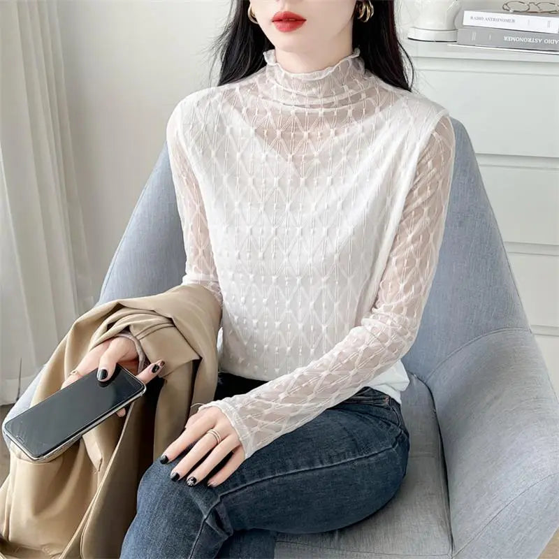 🔥Hot Sale $21.99🔥Half High Neck Lace Bottom Shirt(50%OFF) spiyle