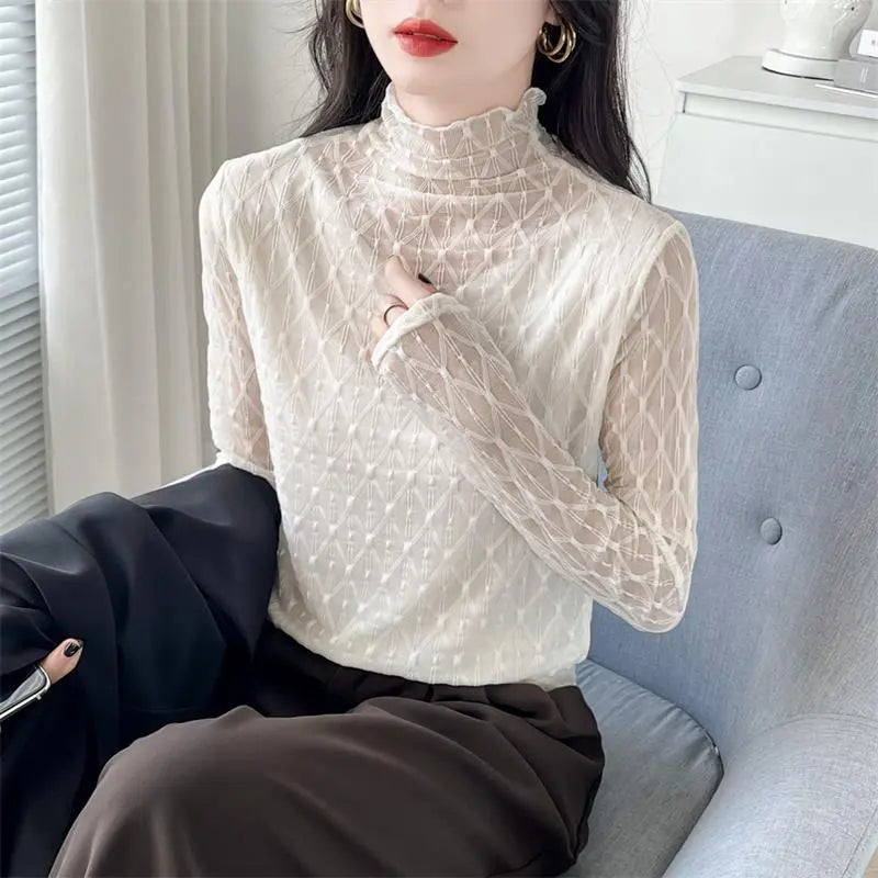 🔥Hot Sale $21.99🔥Half High Neck Lace Bottom Shirt(50%OFF) spiyle