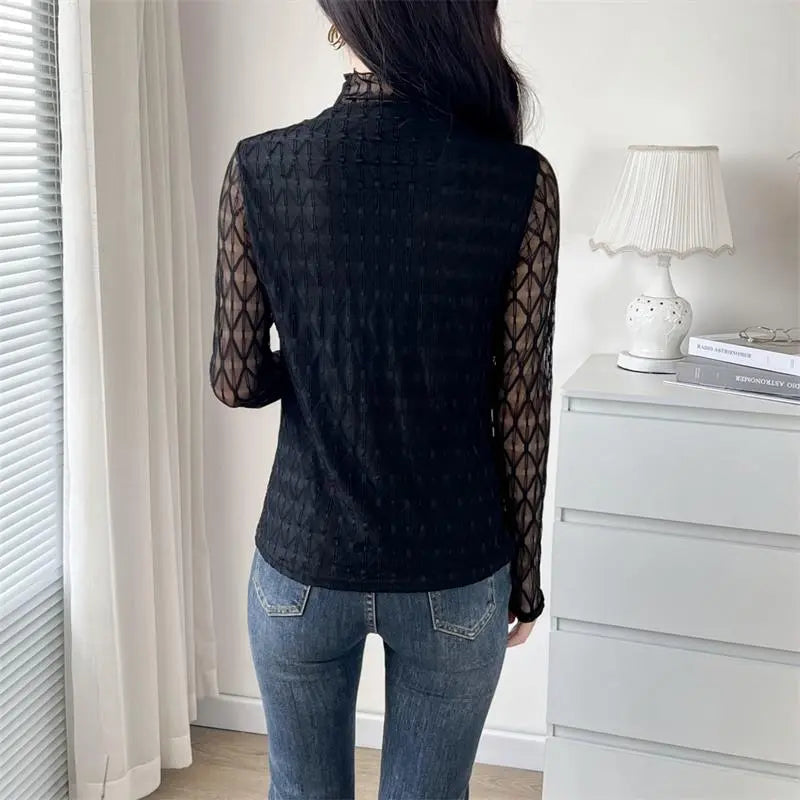 🔥Hot Sale $21.99🔥Half High Neck Lace Bottom Shirt(50%OFF) spiyle