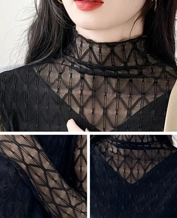 🔥Hot Sale $21.99🔥Half High Neck Lace Bottom Shirt(50%OFF) spiyle