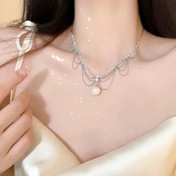 🎅Great Christmas Gift🎁 French lace design pearl necklace spiyle