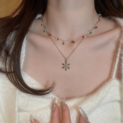 [Christmas Gift] Christmas Colorful Double Snowflake Necklace spiyle