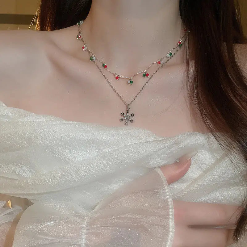 [Christmas Gift] Christmas Colorful Double Snowflake Necklace spiyle