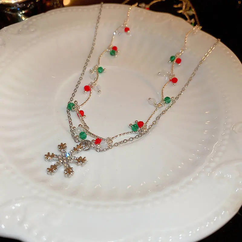 [Christmas Gift] Christmas Colorful Double Snowflake Necklace spiyle