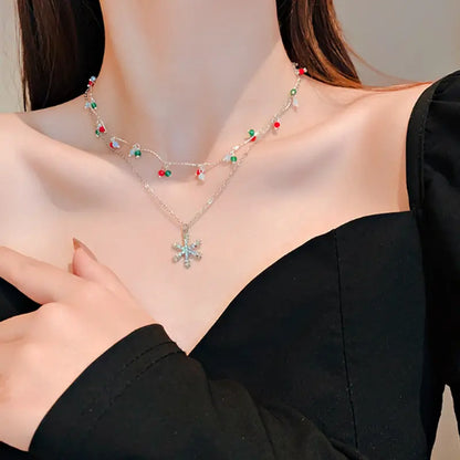[Christmas Gift] Christmas Colorful Double Snowflake Necklace spiyle