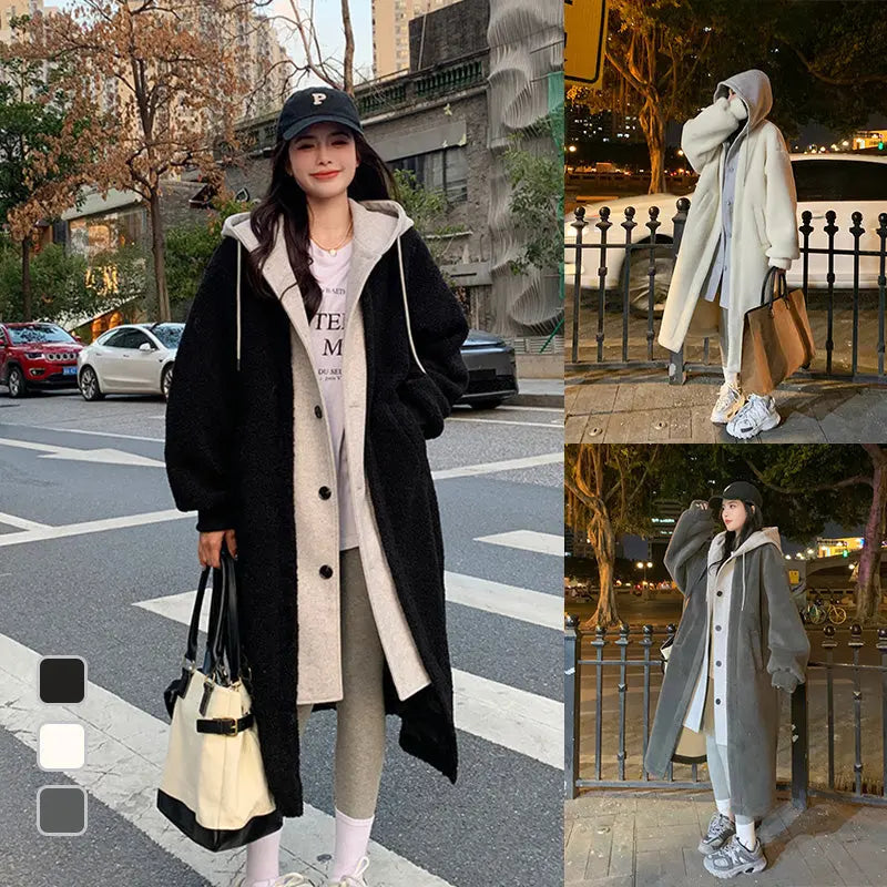 🔥✨HOT SALE🎅🎁[Best Gift For Her] 2-Layered Faux Lambswool Hooded Coat Jacket(42%OFF) spiyle