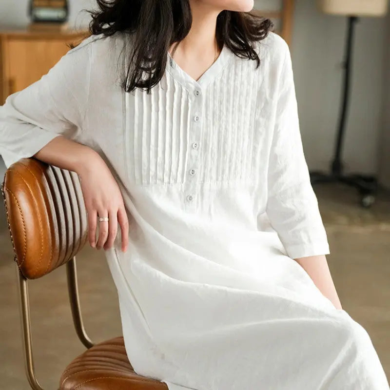 🔥HOT SALE 26.99🔥Women's Cotton Linen V-Neck Half Sleeve Dress(32%OFF) spiyle