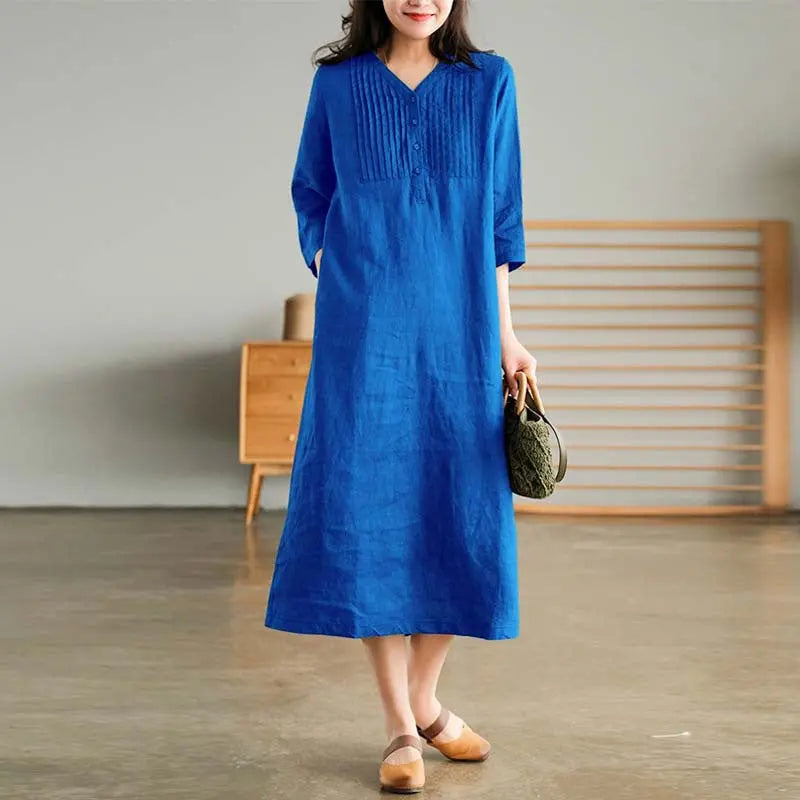 🔥HOT SALE 26.99🔥Women's Cotton Linen V-Neck Half Sleeve Dress(32%OFF) spiyle