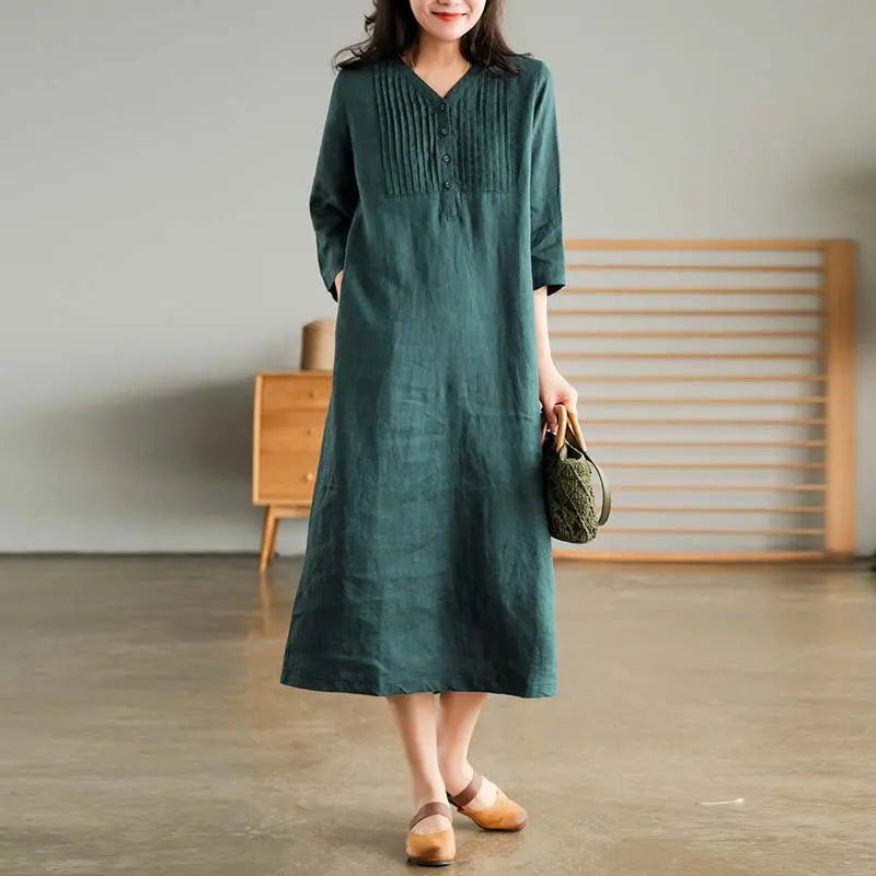 🔥HOT SALE 26.99🔥Women's Cotton Linen V-Neck Half Sleeve Dress(32%OFF) spiyle