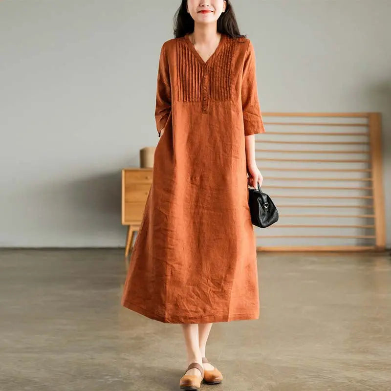 🔥HOT SALE 26.99🔥Women's Cotton Linen V-Neck Half Sleeve Dress(32%OFF) spiyle