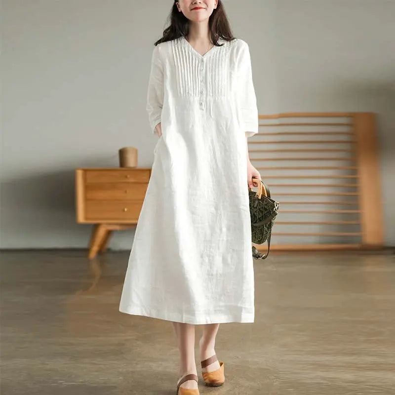 🔥HOT SALE 26.99🔥Women's Cotton Linen V-Neck Half Sleeve Dress(32%OFF) spiyle