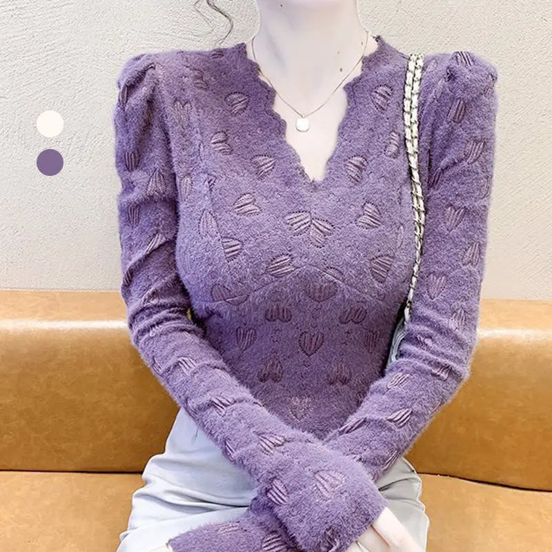 🔥HOT SALE 23.99🔥Best Gift for Her - Women's Heart Print Soft Plush Feeling Slimming Top(50%OFF) spiyle