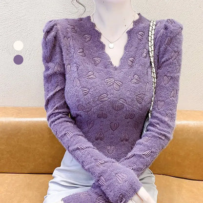 🔥HOT SALE 23.99🔥Best Gift for Her - Women's Heart Print Soft Plush Feeling Slimming Top(50%OFF) spiyle