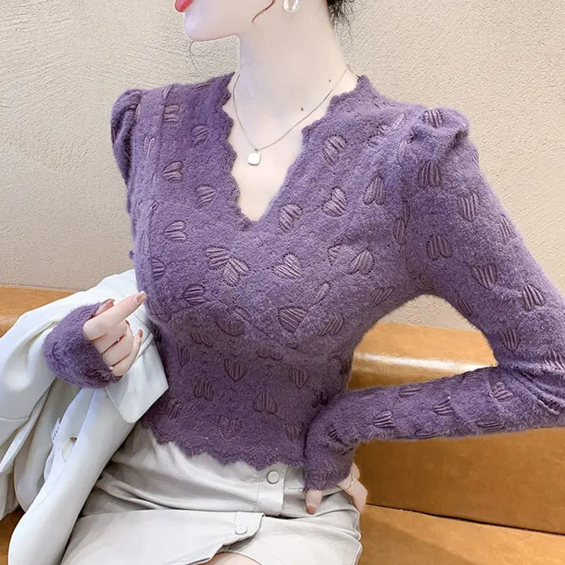 🔥HOT SALE 23.99🔥Best Gift for Her - Women's Heart Print Soft Plush Feeling Slimming Top(50%OFF) spiyle