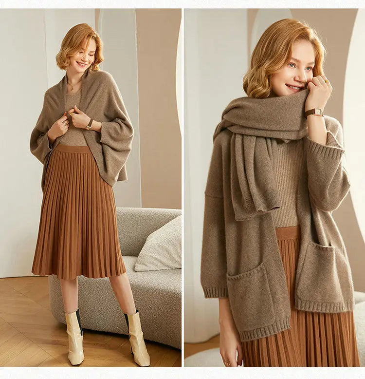 🔥HOT SALE 50% 0FF🔥Ideal Gift - Faux Cashmere Warm Dual Purpose Shawl Scarf Cardigan spiyle