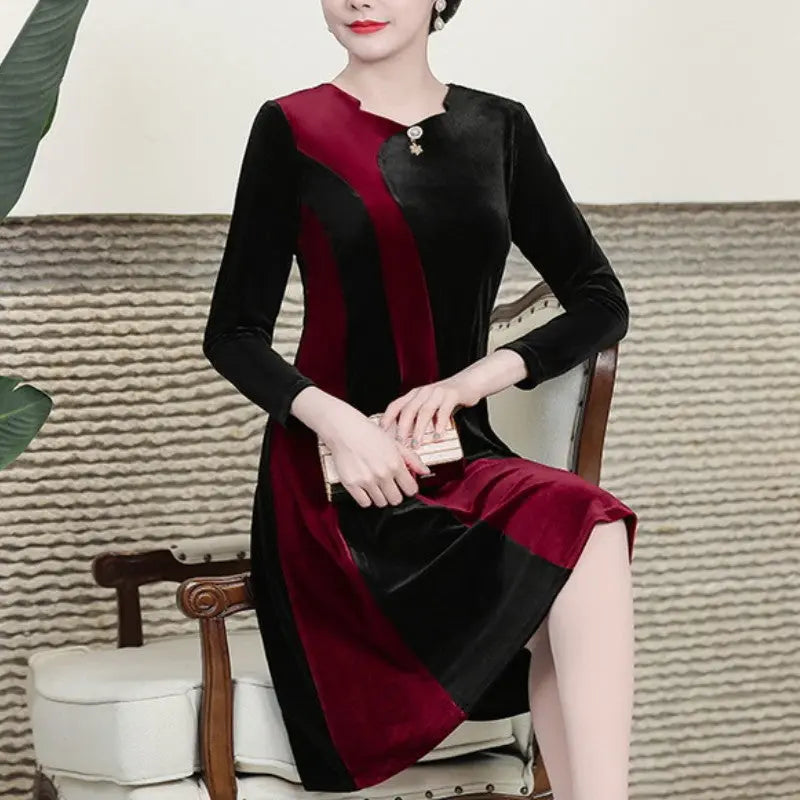 🔥🎄Christmas Sale 50% OFF🎅🔥[Gift For Her] Women's Long Sleeved Faux Velvet Dress spiyle