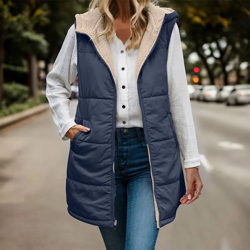 🔥Christmas sale 50% OFF🔥Great Gift! Women's Fall Reversible Vest Sleeveless Faux Fleece Jacket spiyle