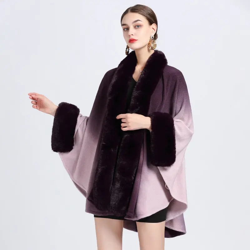 🔥🎅Christmas sale 50% OFF🔥🎁[Best Gift For Her] Gradient Color Faux Rabbit Fur Collar Shawl Cape spiyle