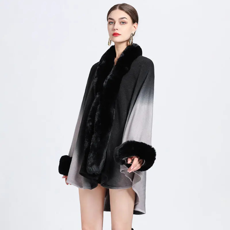 🔥🎅Christmas sale 50% OFF🔥🎁[Best Gift For Her] Gradient Color Faux Rabbit Fur Collar Shawl Cape spiyle