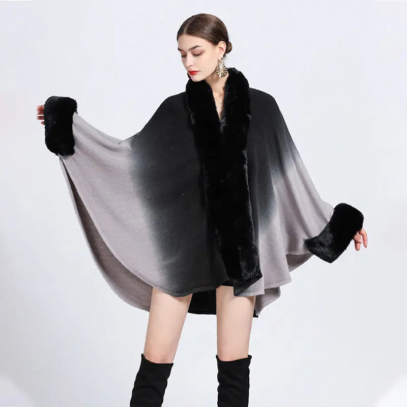 🔥🎅Christmas sale 50% OFF🔥🎁[Best Gift For Her] Gradient Color Faux Rabbit Fur Collar Shawl Cape spiyle