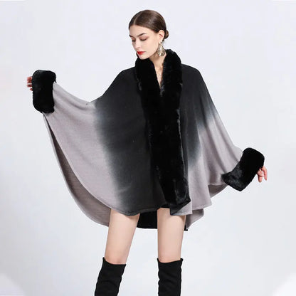 🔥🎅Christmas sale 50% OFF🔥🎁[Best Gift For Her] Gradient Color Faux Rabbit Fur Collar Shawl Cape spiyle