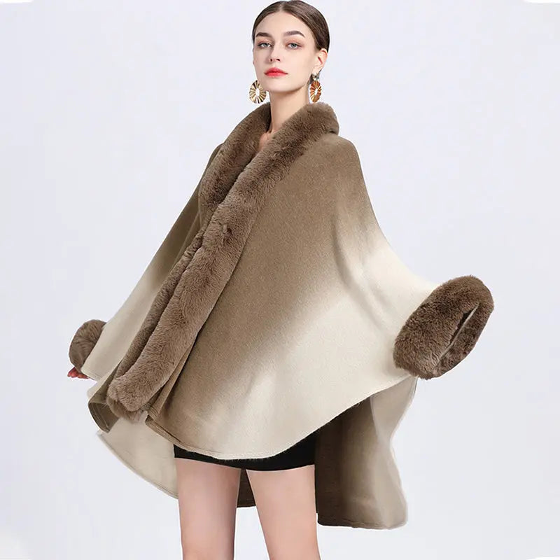 🔥🎅Christmas sale 50% OFF🔥🎁[Best Gift For Her] Gradient Color Faux Rabbit Fur Collar Shawl Cape spiyle